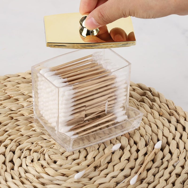 Tbestmax Qtip Holder Dispenser Clear Bathroom Organizer Accessories Decor for Storage-Qtips Cotton Ball Holder - Gold - Image 5